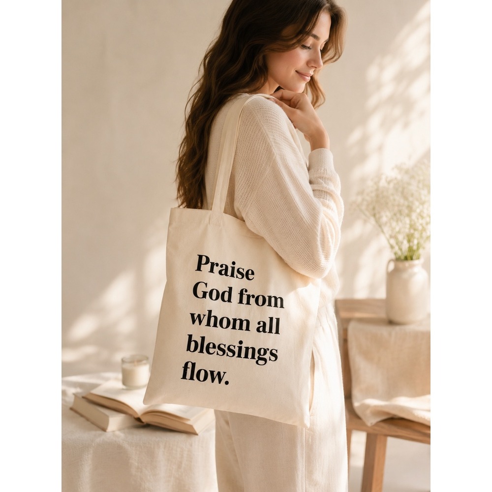 The Daily Grace Co Doxology Tote Bag Cream Canvas‎ Praise God Quote New